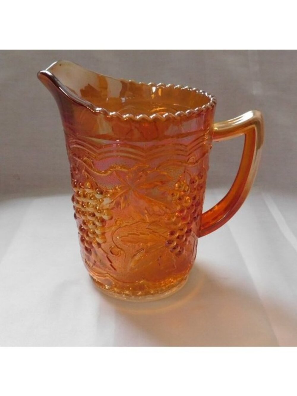 Imperial Glass Grape + Cable Pattern Milk Pitcher Marigold Iridescent Carnival